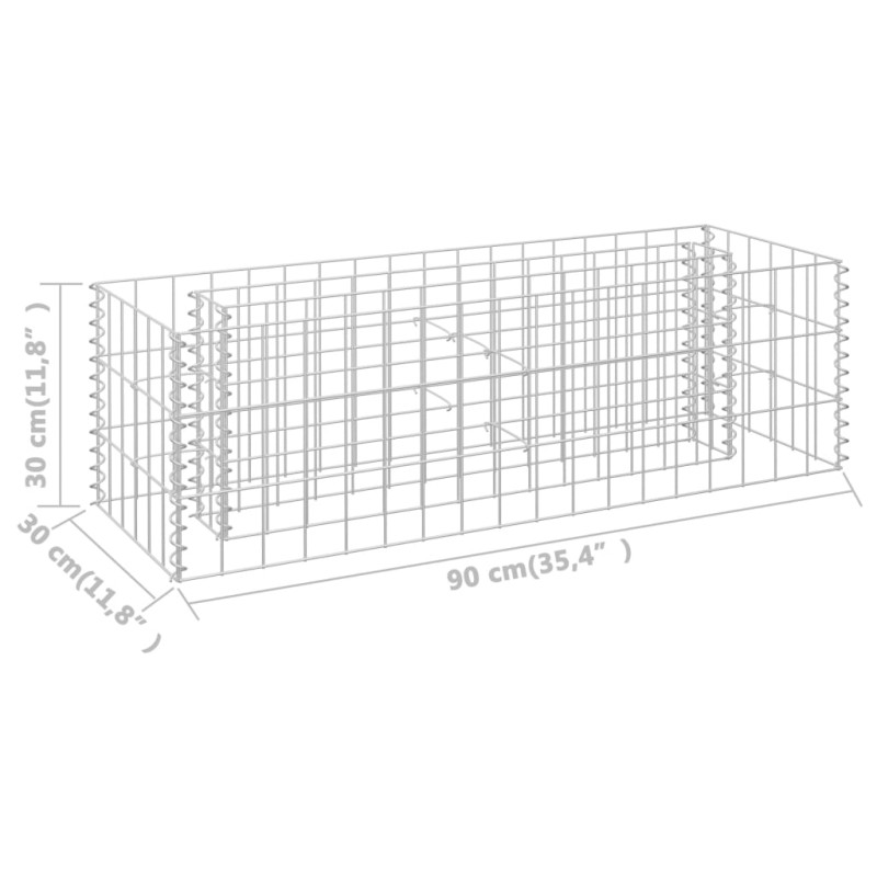 Podwyższona donica gabionowa, galwanizowana stal, 90x30x30 cm