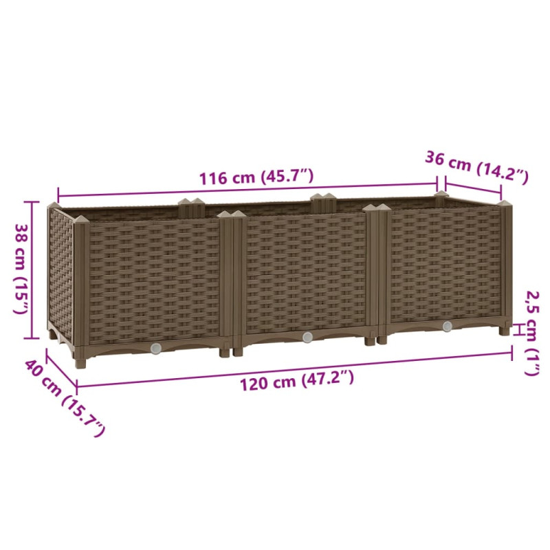 Donica do podniesionej rabaty, 120x40x38 cm, polipropylen