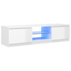 Szafka pod TV z LED, biała, wysoki połysk, 140x40x35,5 cm