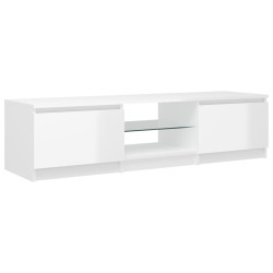 Szafka pod TV z LED, biała, wysoki połysk, 140x40x35,5 cm