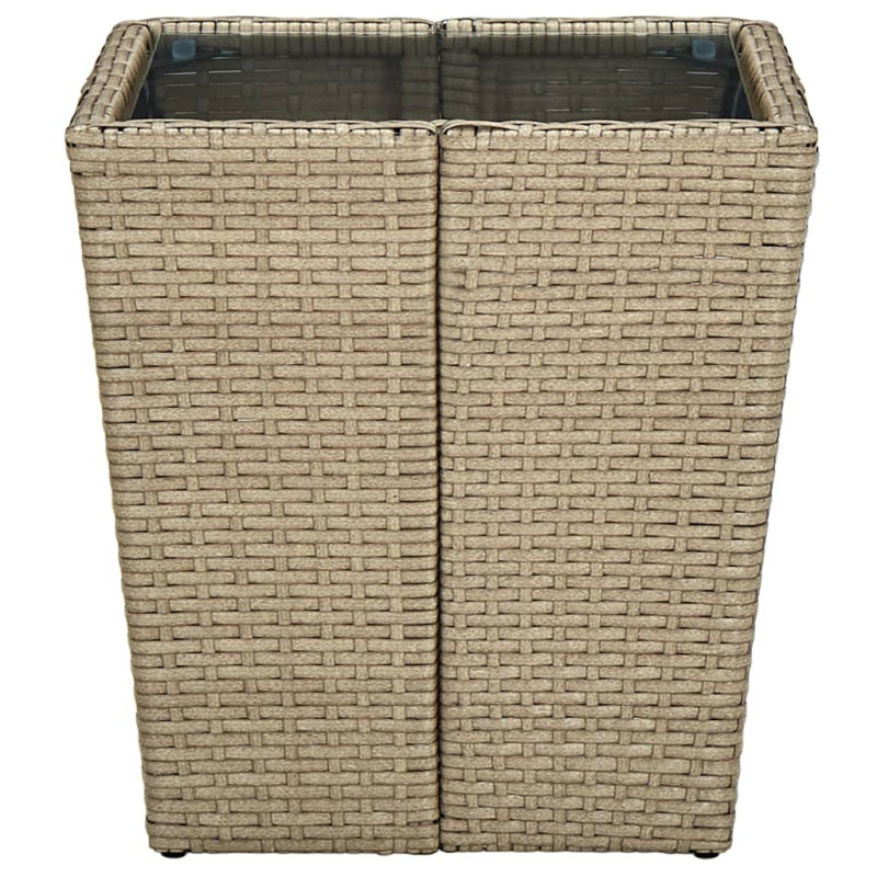 Stolik herbaciany, beżowy, 41,5x41,5x44 cm, rattan PE i szkło