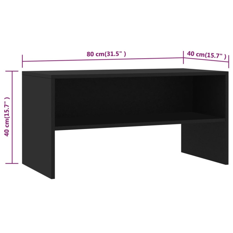 Szafka pod TV, czarna, 80x40x40 cm, materiał drewnopochodny