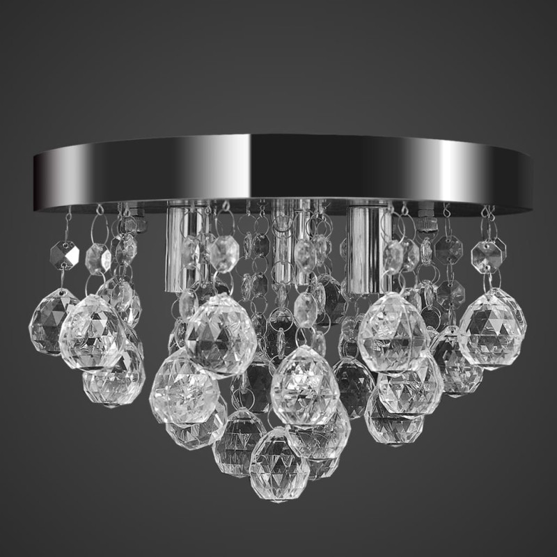 Wisząca lampa sufitowa z kryształkami, chromowa