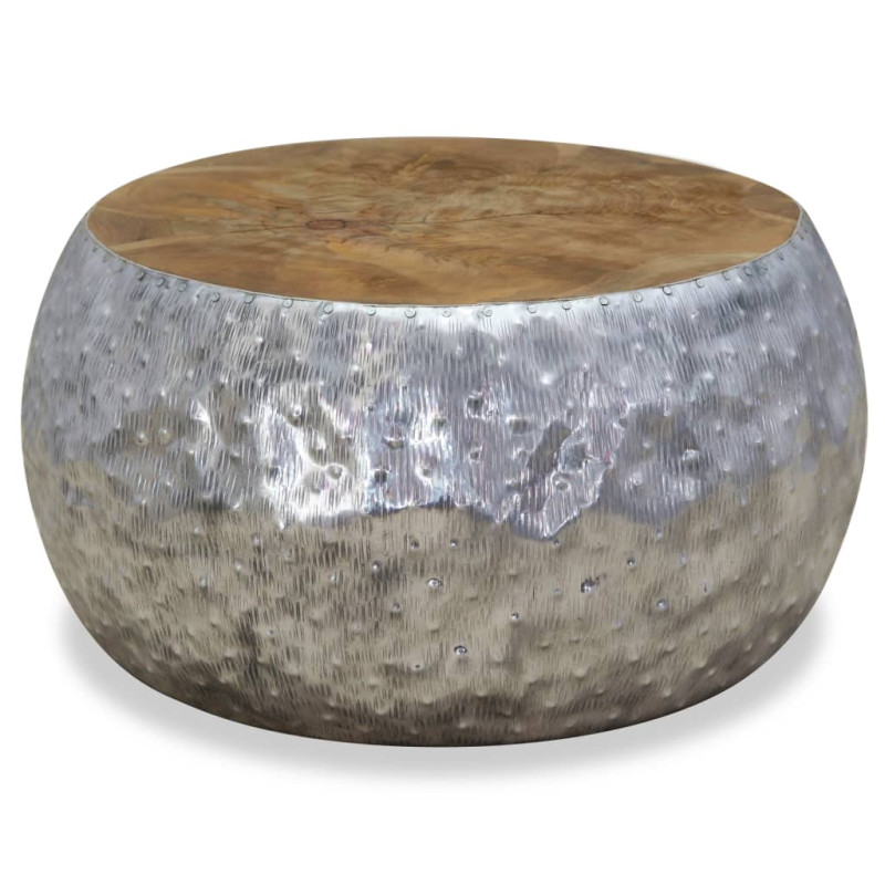 Stolik kawowy, aluminium, drewno tekowe, 60 x 60 x 30 cm