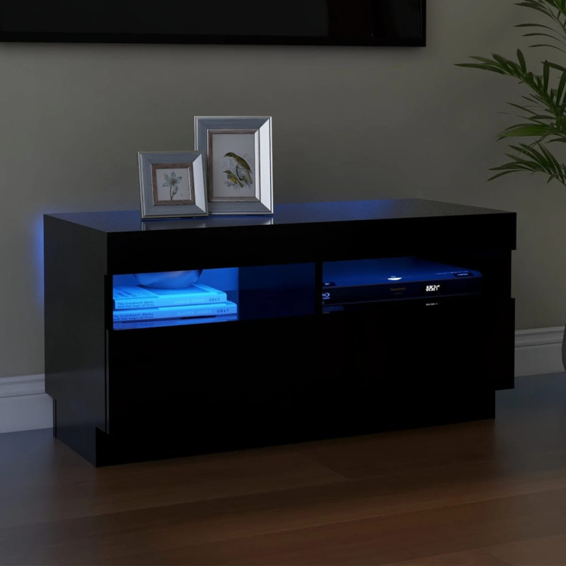 Szafka pod TV z oświetleniem LED, czarna, 80x35x40 cm