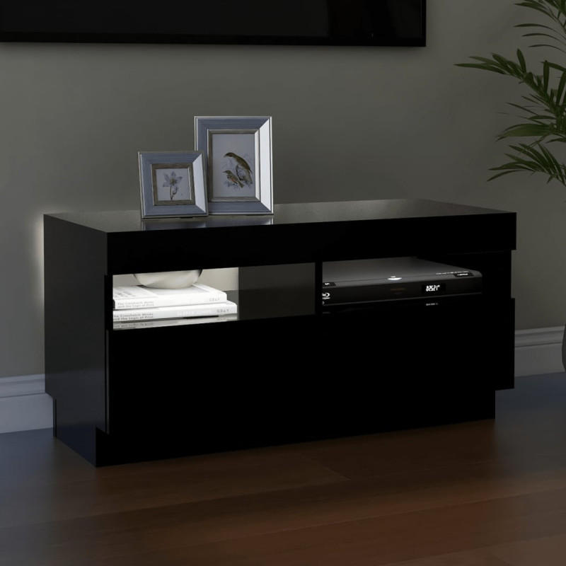Szafka pod TV z oświetleniem LED, czarna, 80x35x40 cm