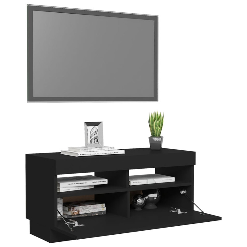 Szafka pod TV z oświetleniem LED, czarna, 80x35x40 cm