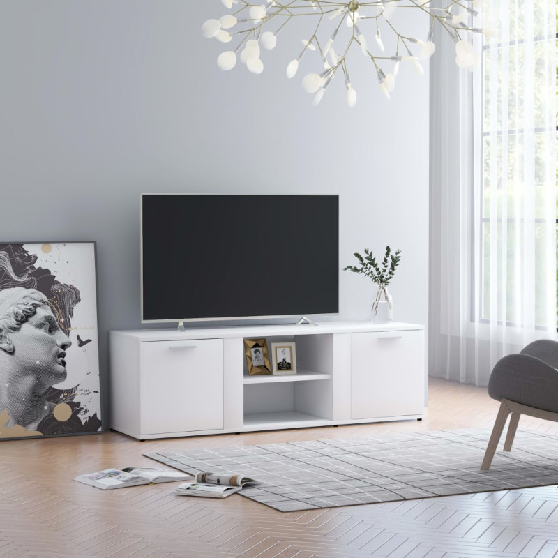 Szafka pod TV, biała, 120x34x37 cm, materiał drewnopochodny