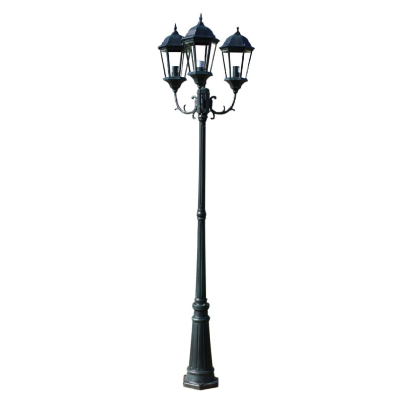 Stojąca lampa ogrodowa 3-ramienna, 230 cm, ciemnozielona/czarna