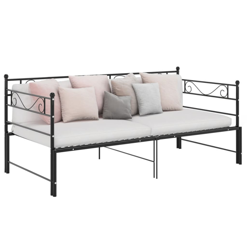 Sofa z wysuwaną ramą łóżka, czarna, metalowa, 90x200 cm