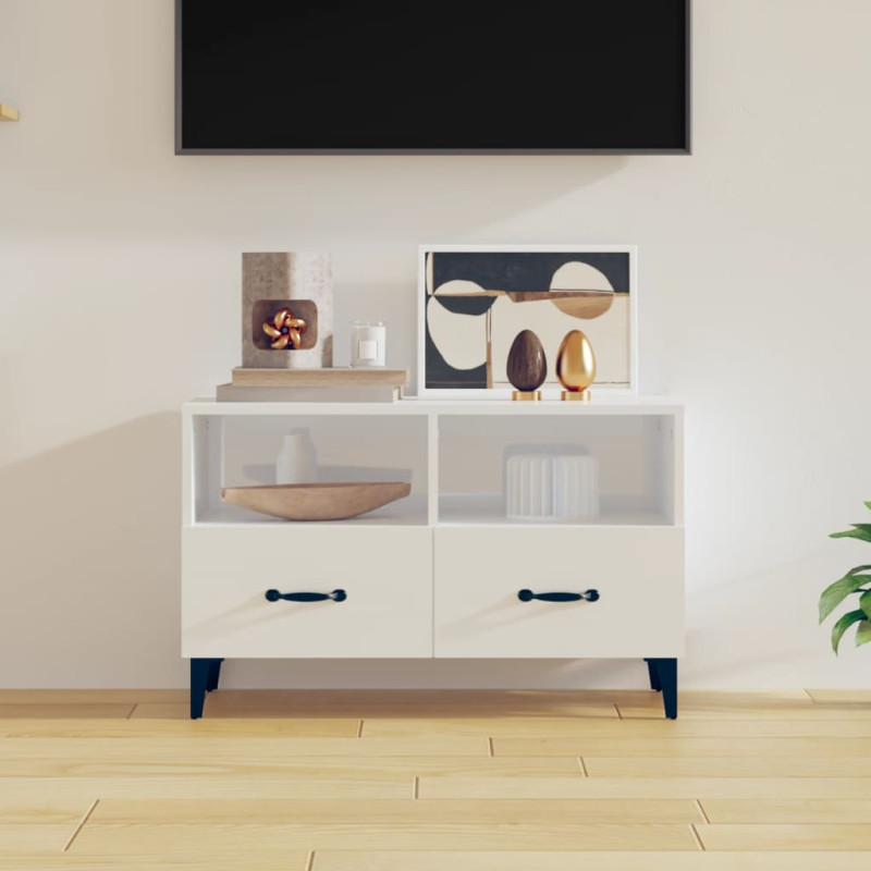 Szafka pod TV, biała, wysoki połysk, 80x36x50 cm
