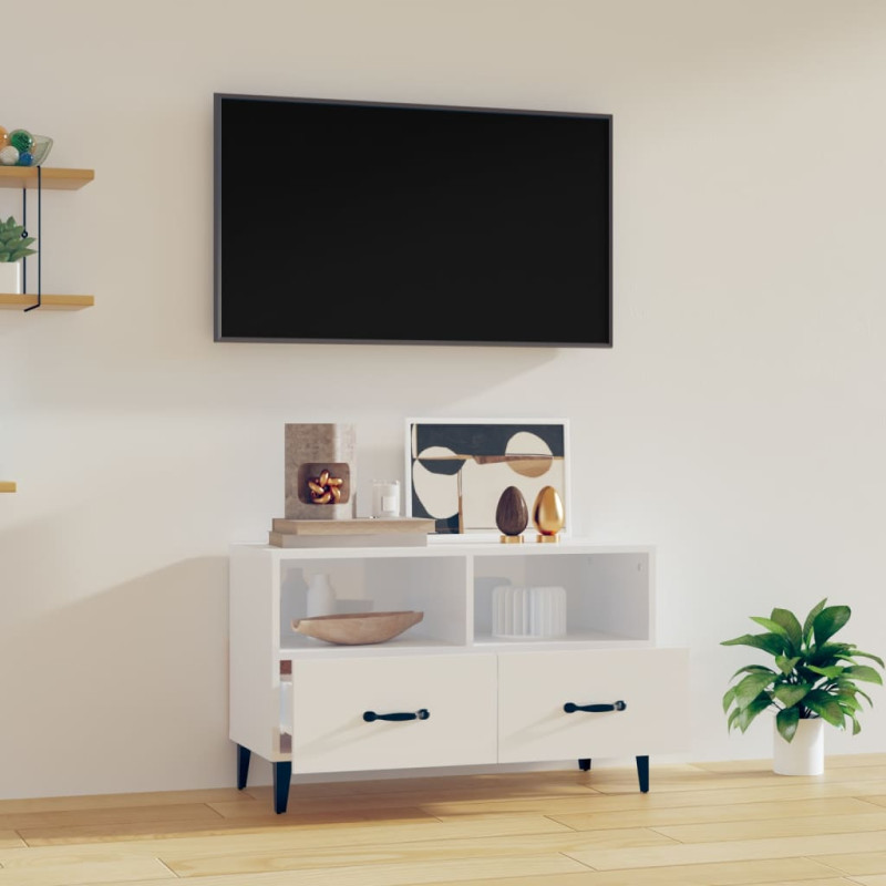 Szafka pod TV, biała, wysoki połysk, 80x36x50 cm
