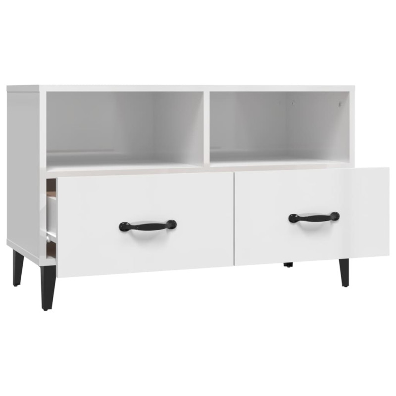 Szafka pod TV, biała, wysoki połysk, 80x36x50 cm