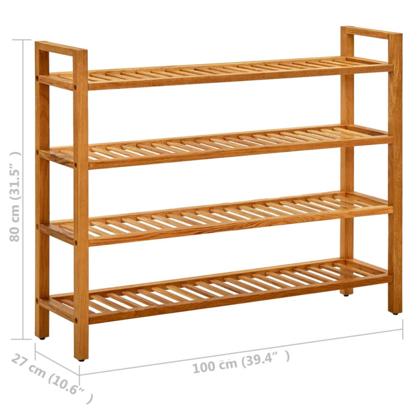 Stojak na buty z 4 półkami, 100x27x80 cm, lite drewno dębowe