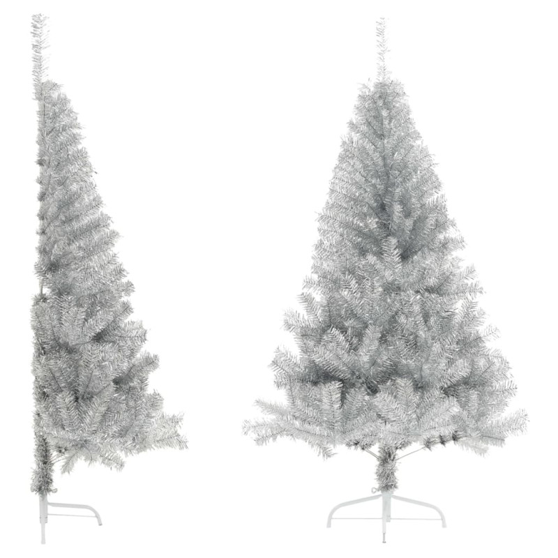 Sztuczna choinka połówka ze stojakiem, srebrna, 150 cm, PET