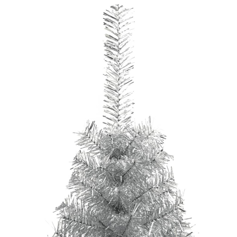 Sztuczna choinka połówka ze stojakiem, srebrna, 150 cm, PET
