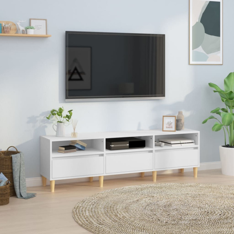 Szafka pod TV, biała, 150x30x44,5 cm, materiał drewnopochodny