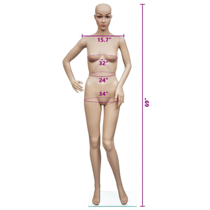 MANEKIN KOBIECY BEŻOWY SZKŁO PANCERNE ALUMINIUM STABILNY ŚRODOWISKU 175 CM 81 CM 61 CM 86 CM 36-38 36-37 40 CM