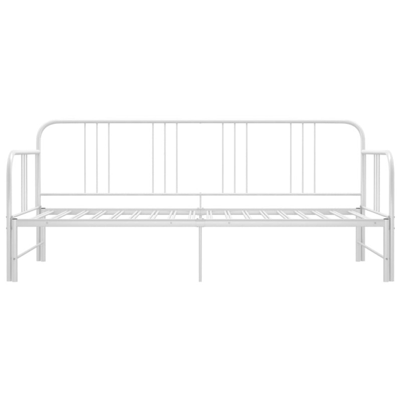 Sofa z wysuwaną ramą łóżka, biała, metalowa, 90x200 cm