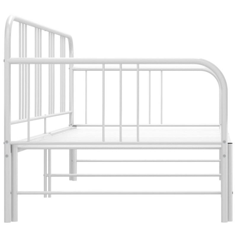Sofa z wysuwaną ramą łóżka, biała, metalowa, 90x200 cm