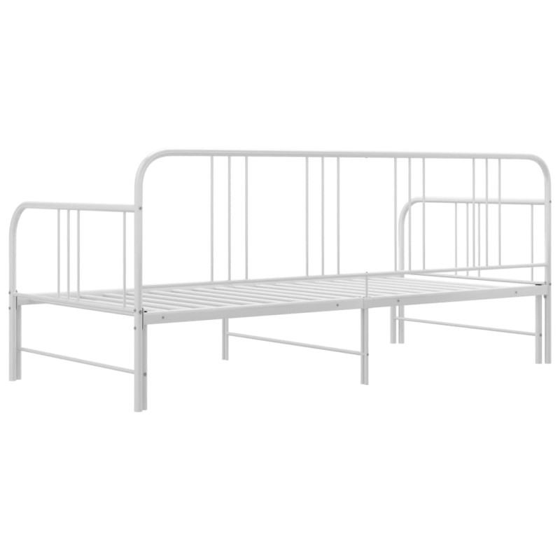 Sofa z wysuwaną ramą łóżka, biała, metalowa, 90x200 cm