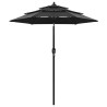 3-poziomowy parasol na aluminiowym słupku, czarny, 2 m