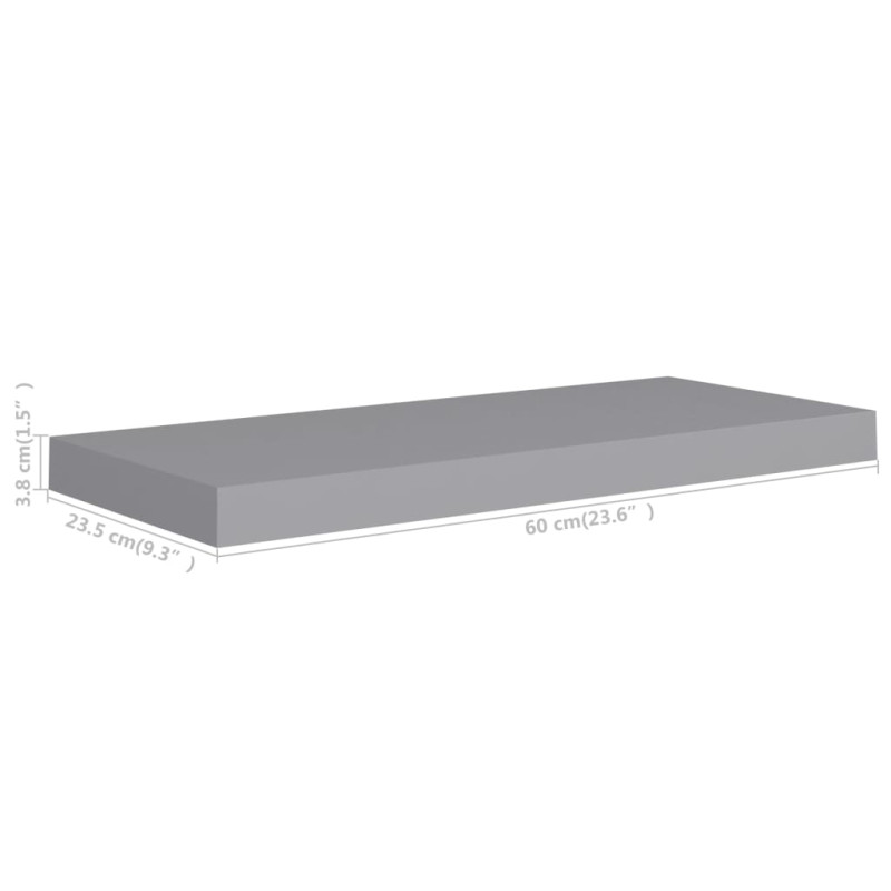 Półka ścienna, szara, 60x23,5x3,8 cm, MDF