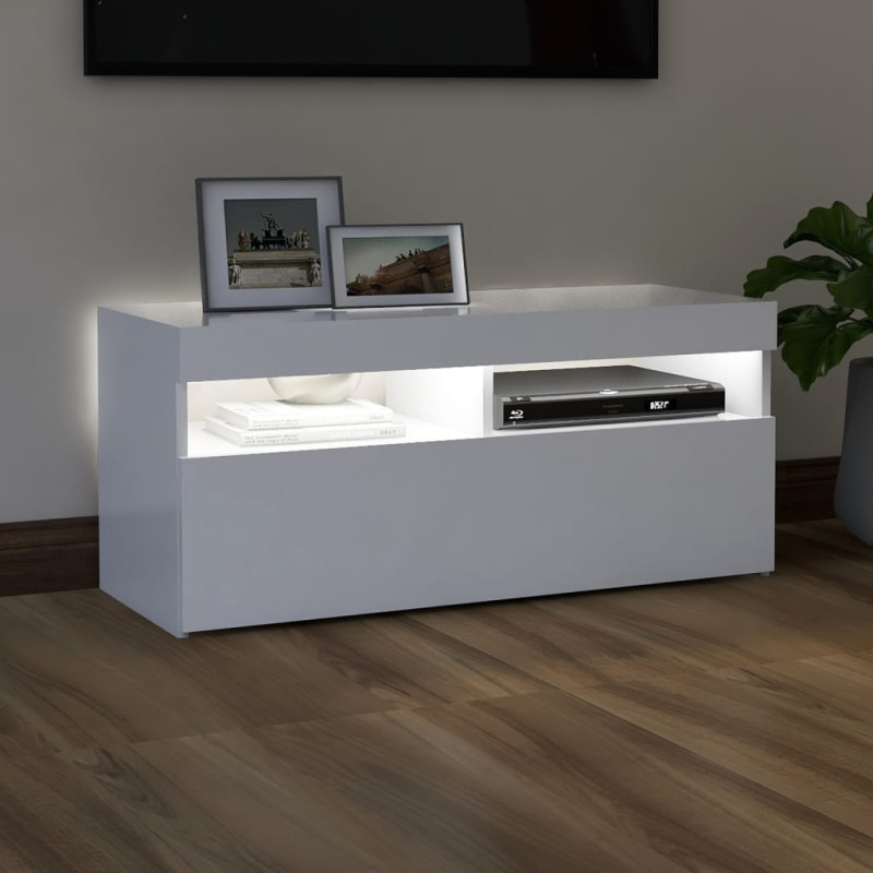 Szafka pod TV z oświetleniem LED, biała, 90x35x40 cm