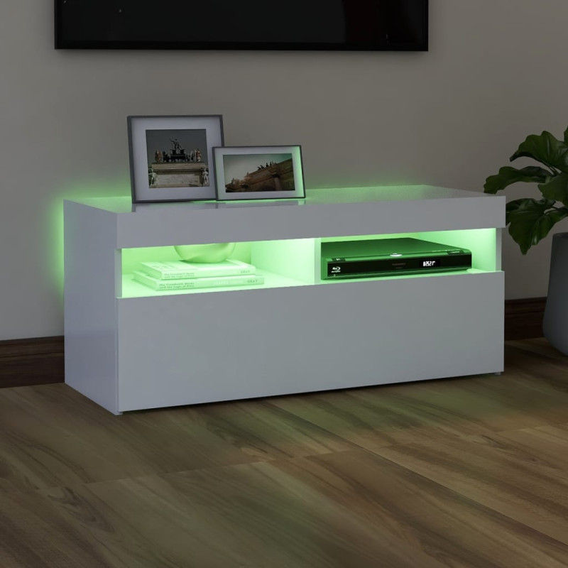 Szafka pod TV z oświetleniem LED, biała, 90x35x40 cm