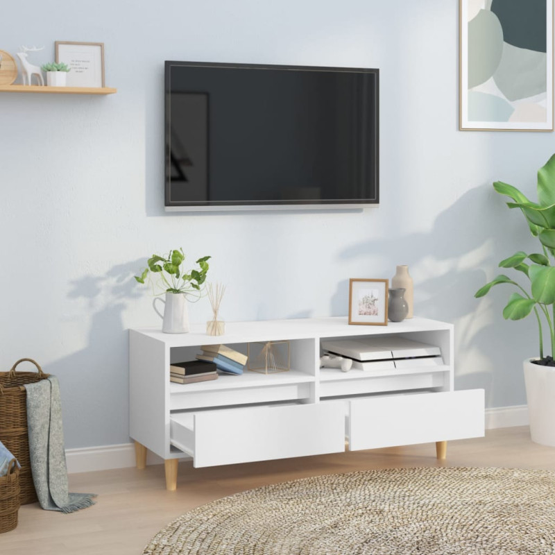 Szafka pod TV, biała, 100x34,5x44,5 cm, materiał drewnopochodny