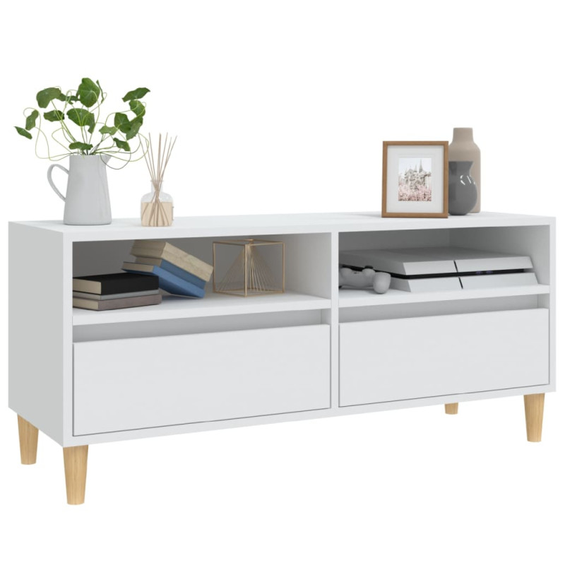Szafka pod TV, biała, 100x34,5x44,5 cm, materiał drewnopochodny