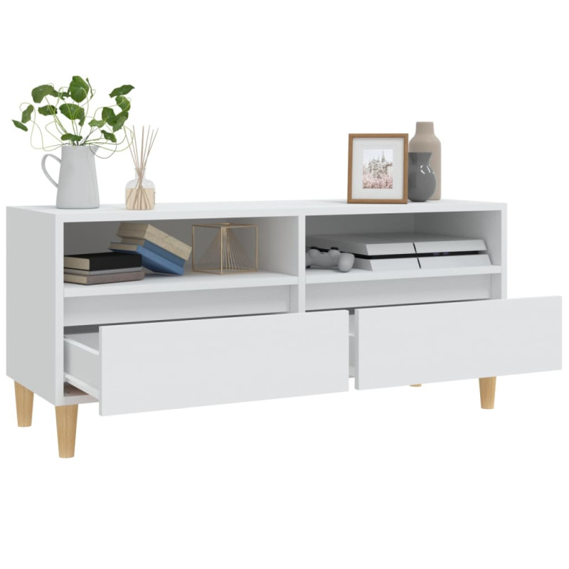 Szafka pod TV, biała, 100x34,5x44,5 cm, materiał drewnopochodny