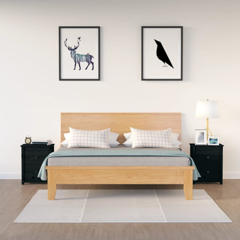 Szafki nocne, 2 szt., czarne, 50x35x61,5 cm, drewno sosnowe