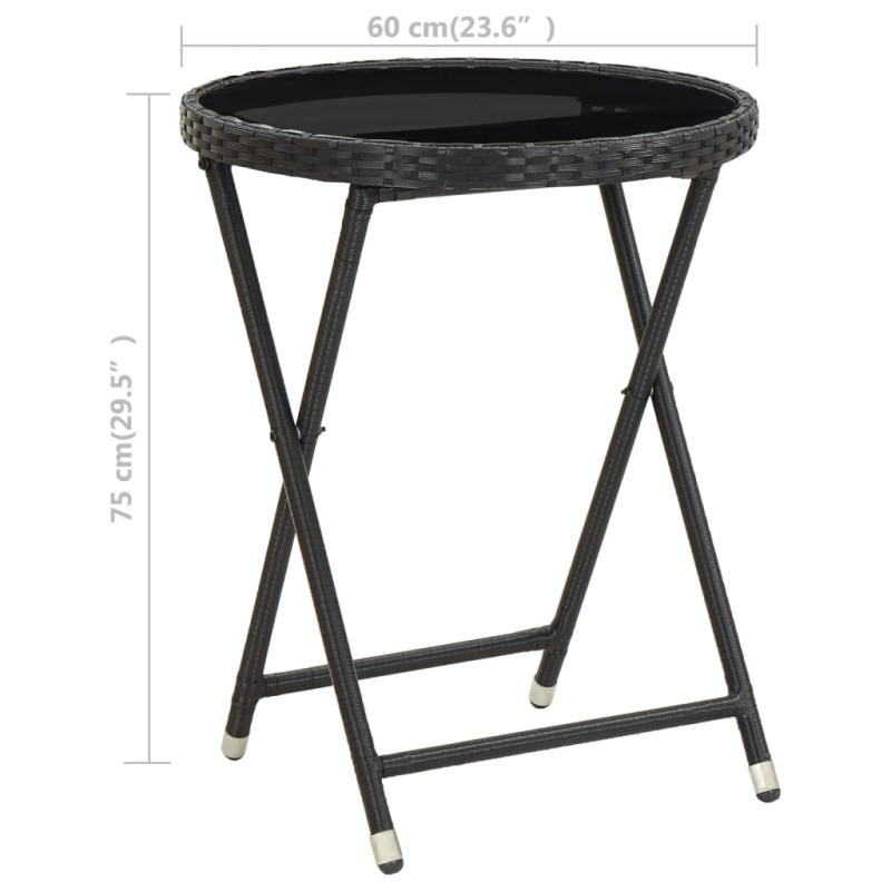 Stolik herbaciany, czarny, 60 cm, rattan PE i szkło hartowane