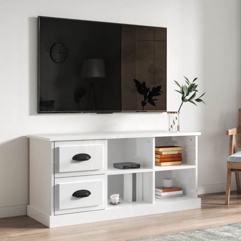 Szafka pod TV, wysoki połysk, biała, 102x35,5x47,5 cm