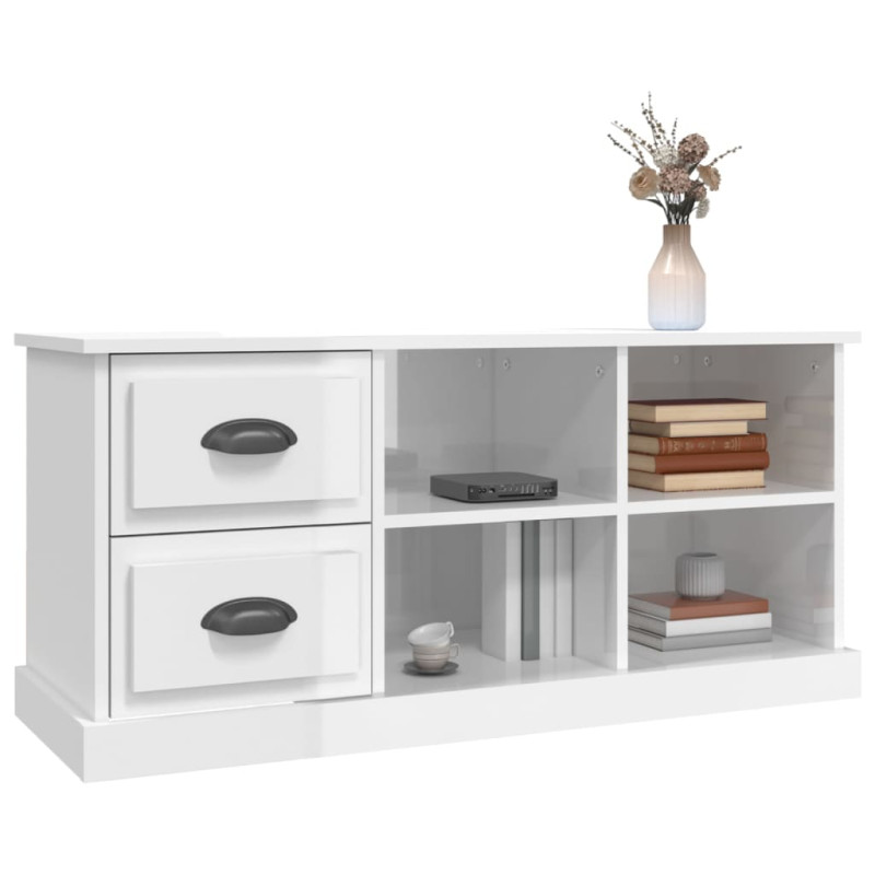 Szafka pod TV, wysoki połysk, biała, 102x35,5x47,5 cm