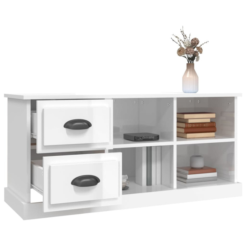 Szafka pod TV, wysoki połysk, biała, 102x35,5x47,5 cm