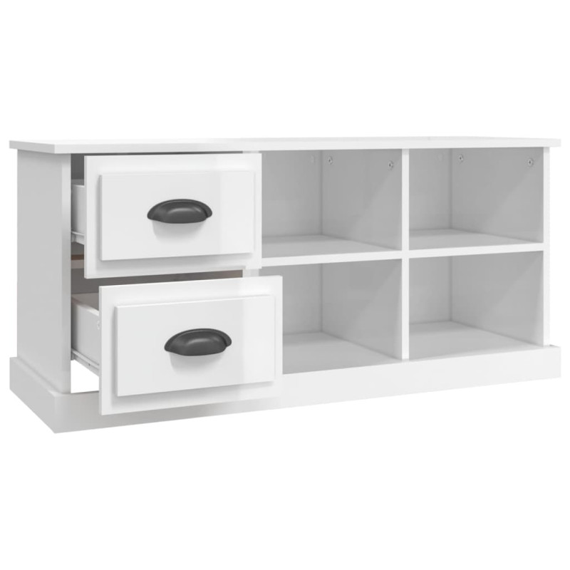 Szafka pod TV, wysoki połysk, biała, 102x35,5x47,5 cm