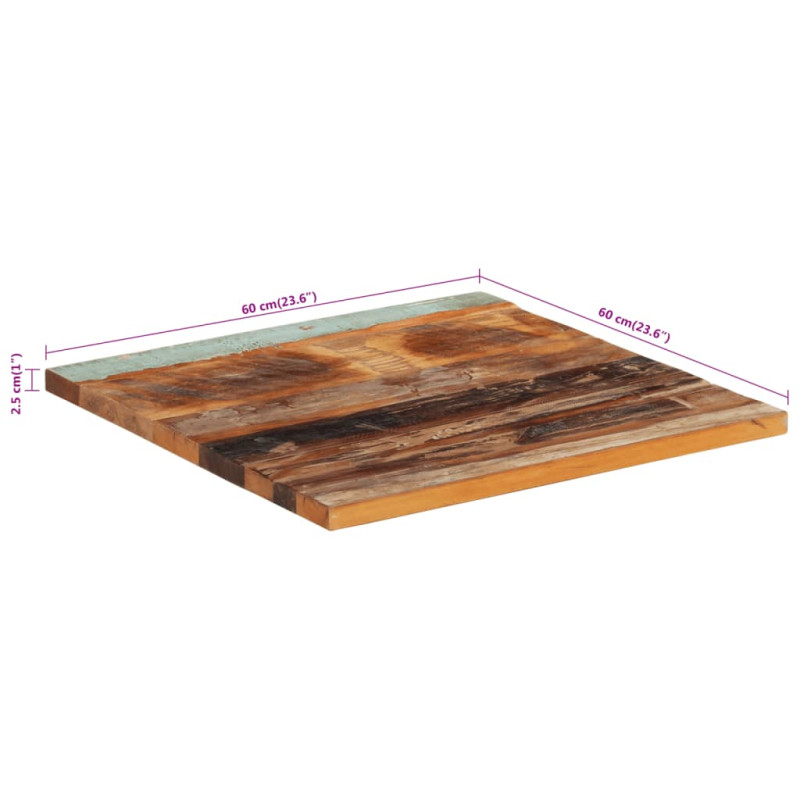 Kwadratowy blat stołu 60x60 cm, 25-27 mm, lite drewno z odzysku