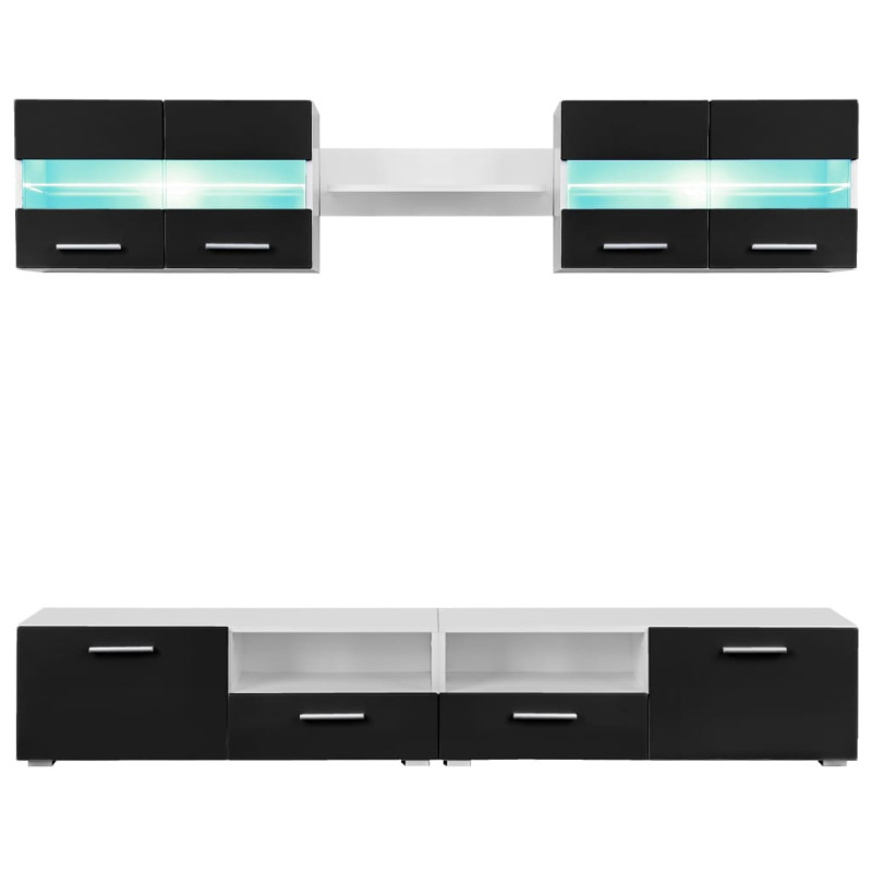 Meblościanka z LED pod TV, 5 elementów, czarna na wysoki połysk