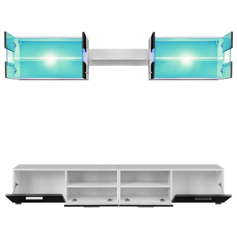 Meblościanka z LED pod TV, 5 elementów, czarna na wysoki połysk