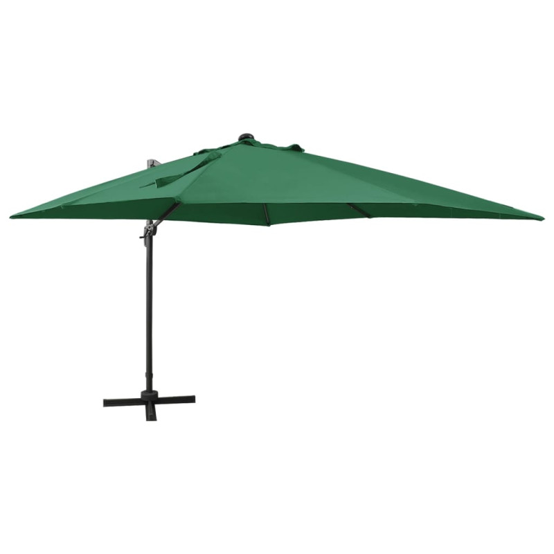 Parasol wiszący z LED i słupkiem, zielony, 300 cm