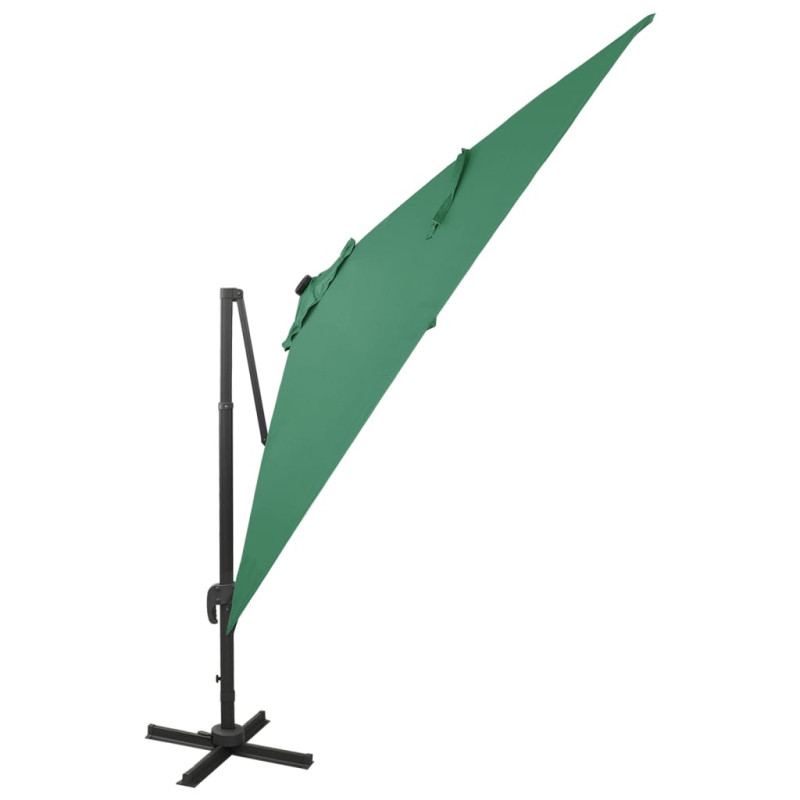 Parasol wiszący z LED i słupkiem, zielony, 300 cm