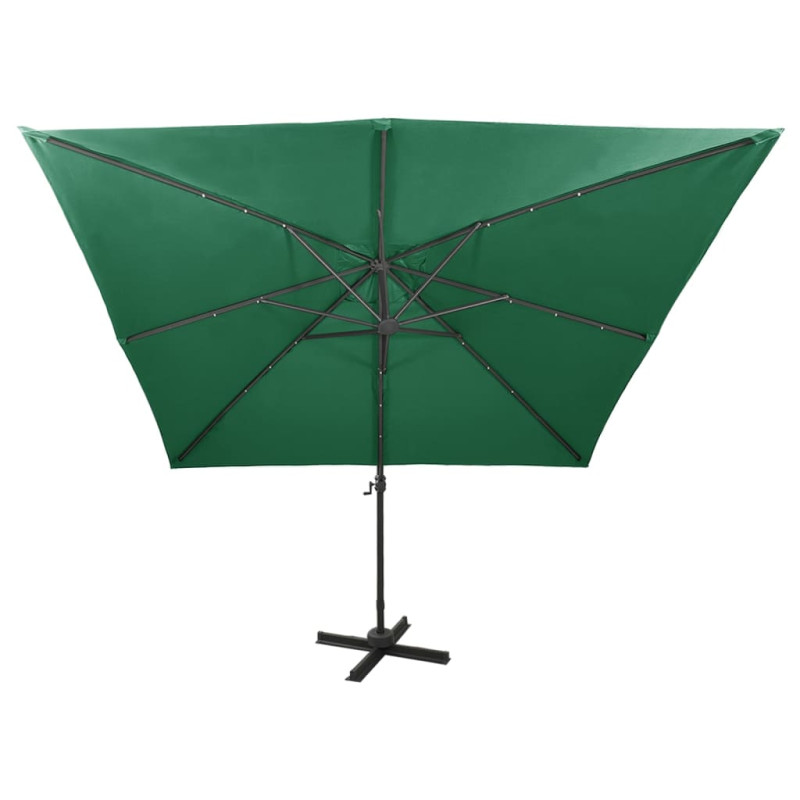 Parasol wiszący z LED i słupkiem, zielony, 300 cm