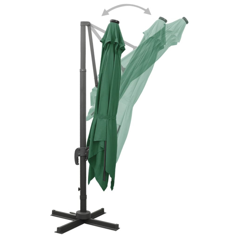 Parasol wiszący z LED i słupkiem, zielony, 300 cm