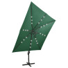 Parasol wiszący z LED i słupkiem, zielony, 300 cm
