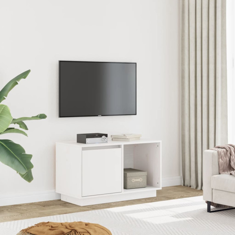Szafka pod telewizor, biała, 74x35x44 cm, lite drewno sosnowe