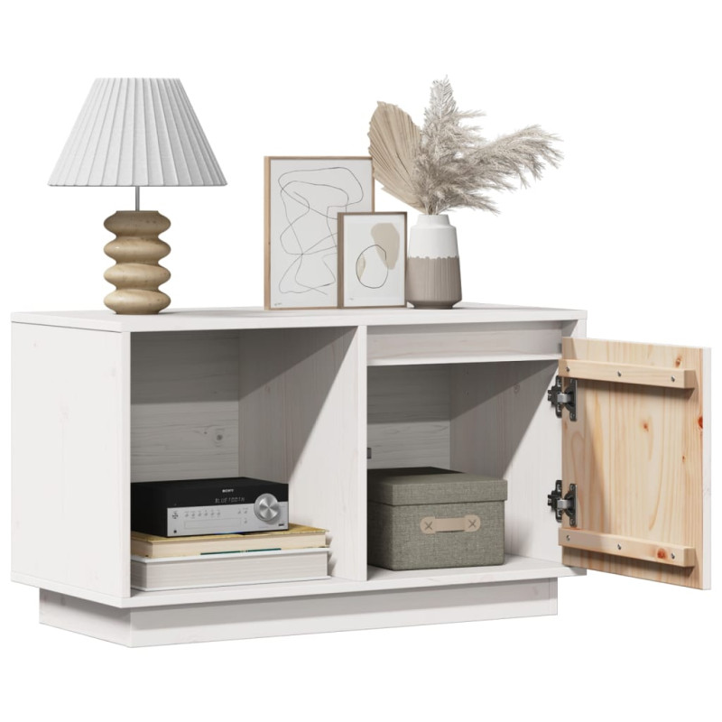 Szafka pod telewizor, biała, 74x35x44 cm, lite drewno sosnowe