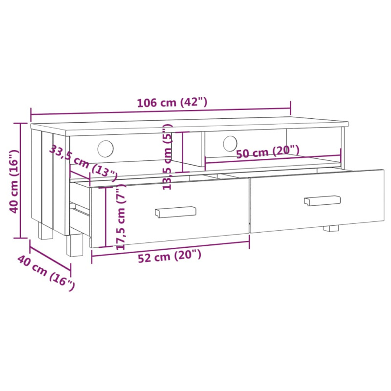 Szafka pod TV HAMAR, jasnoszara, 106x40x40 cm, drewno sosnowe