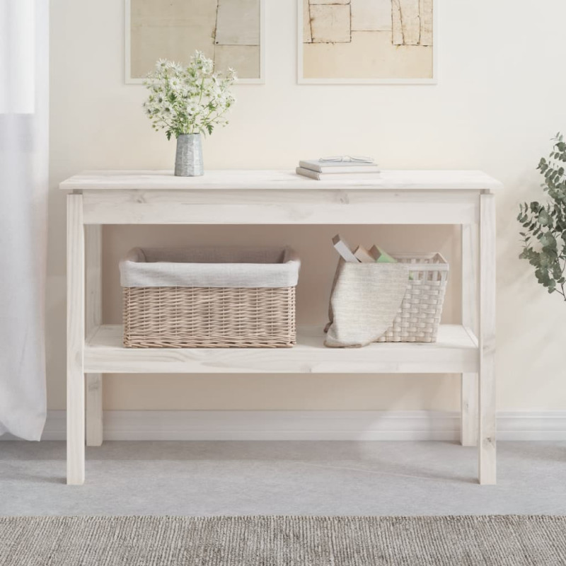 Stolik konsolowy, biały, 110x40x75 cm, lite drewno sosnowe
